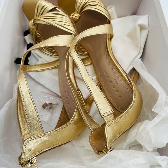 New SANDRO Paris Elisa metallic leather sandals 37 /7.5 Gold back zipper - Picture 7 of 9